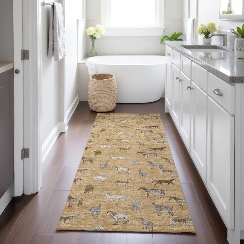 Machine Washable Indoor/ Outdoor Horses Chantille Rug