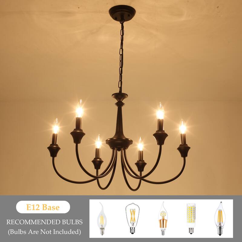 6-Light Modern Chandelier , Farmhouse Candle Chandelier for Dining Room Living Room Bedroom Kitchen - W24.4"x H15.55"