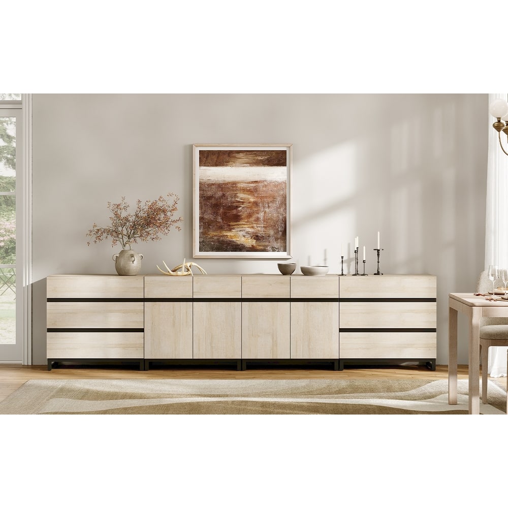 WAMPAT 4 in 1 Multifunctional Sideboard Buffet Cabinets, Modern Sideboard with 6 Drawers and Adjustable Shelves