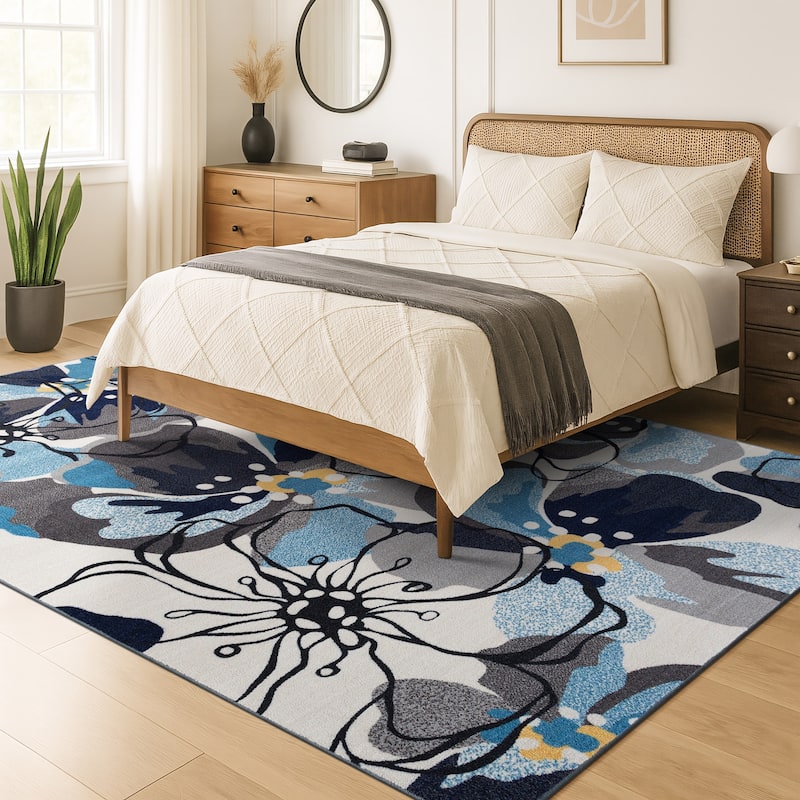 World Rug Gallery Modern Floral Non-Slip Area Rug