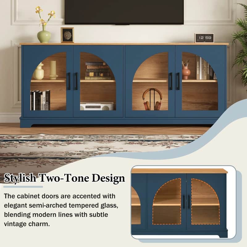 Farmhouse 66.9" TV Stand for TVs Up to 70", Wood Media Console with Adjustable Shelves and Glass Doors