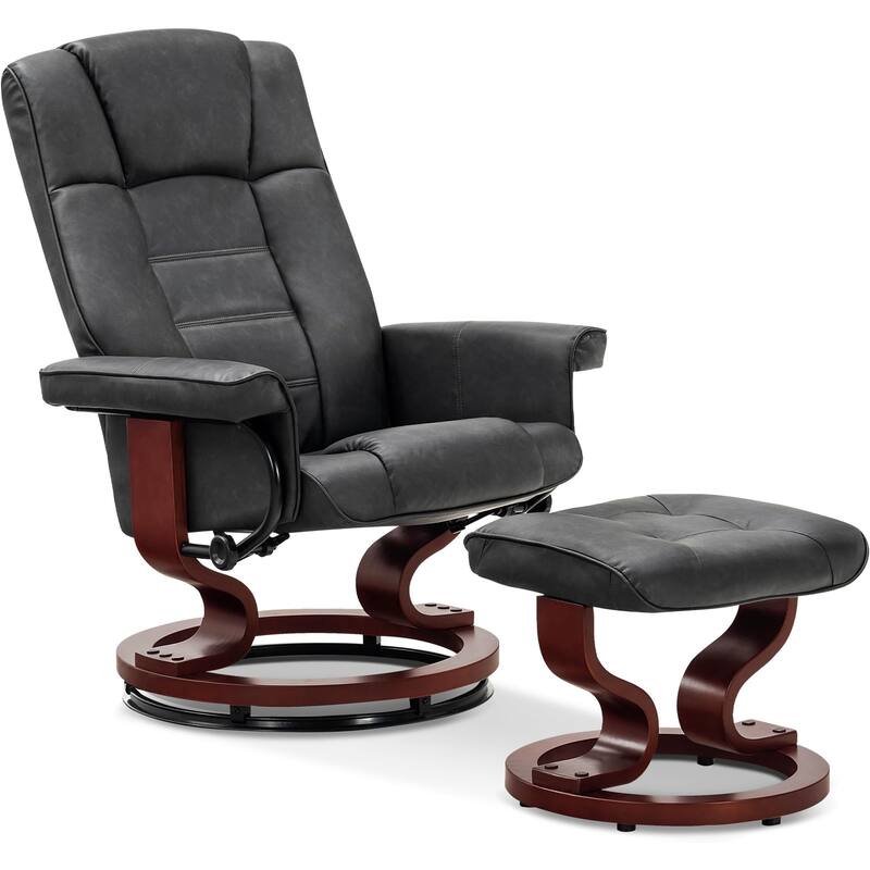 MCombo Swivel Recliner Chair with Wood Base and Ottoman