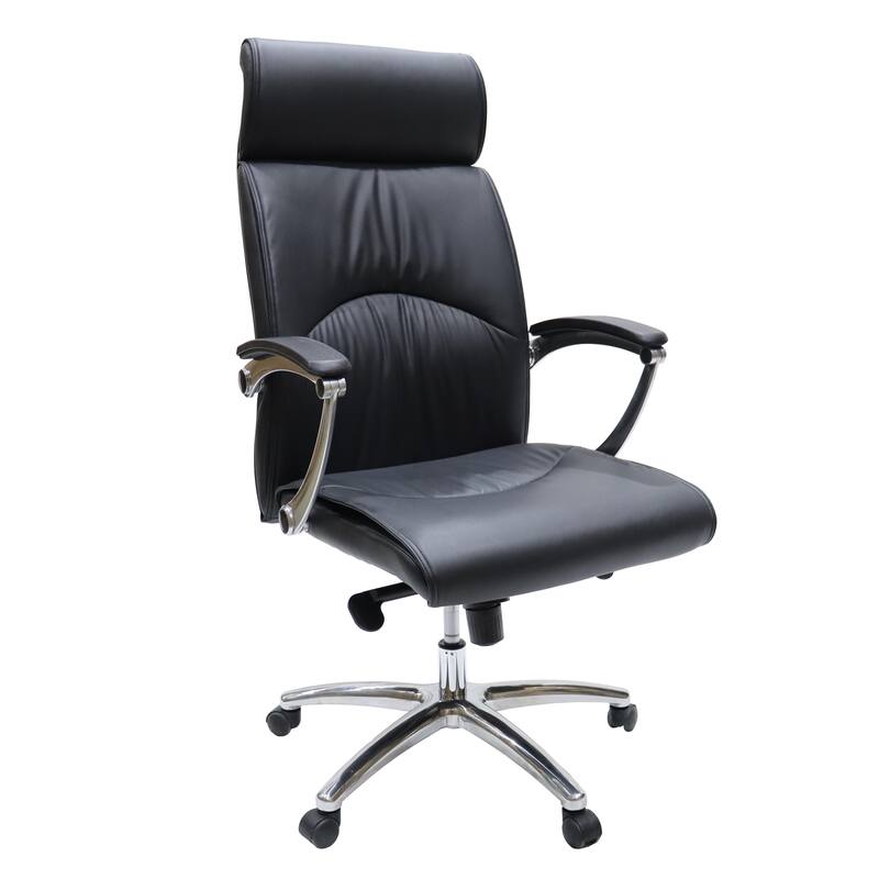 Leather Upholstered High-Back Office Chair Swivel Tilt Aluminum Frame Adjustable Conference Desk Chair for Computer