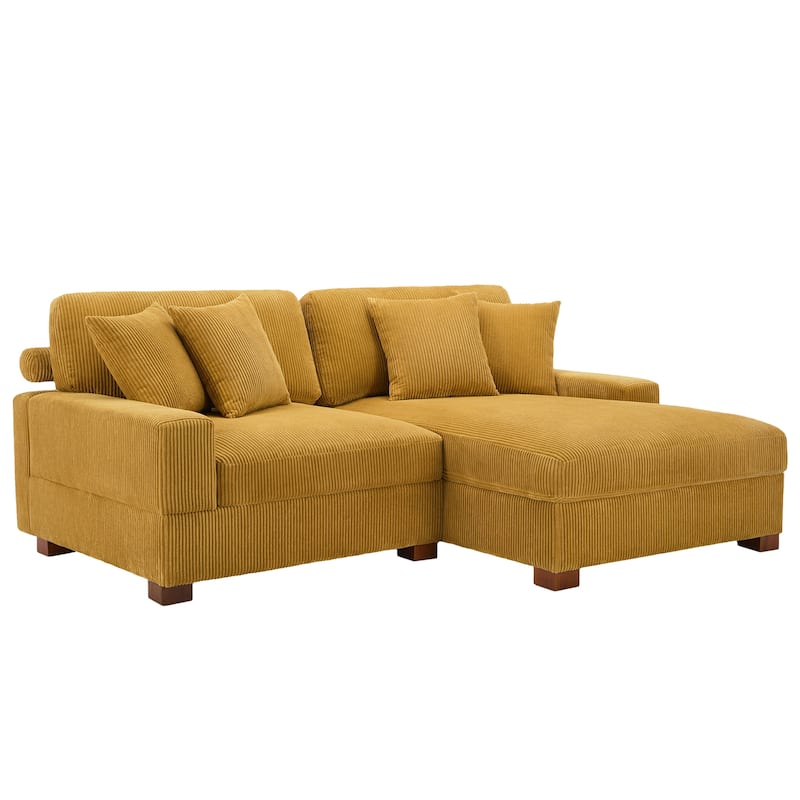 Modern L-Shaped Corduroy Modular Sectional Couch Sofa with Pillows