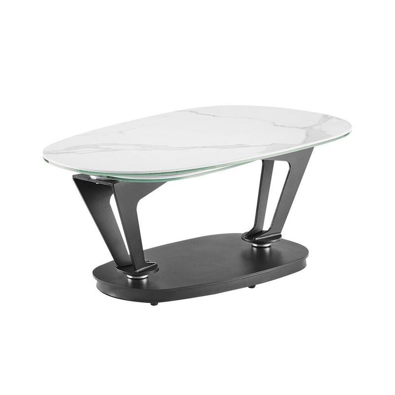 Leaf Swivel Coffee Table in White Marbled Porcelain