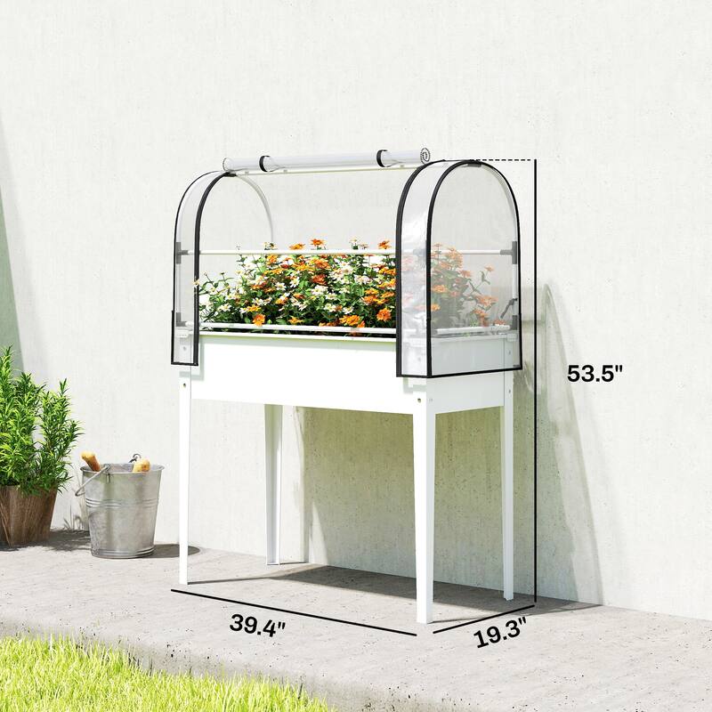 Outsunny Raised Garden Bed with Flip-Up Greenhouse Cover, Metal Elevated Garden Bed, 39.4" x 19.3" x 53.5"