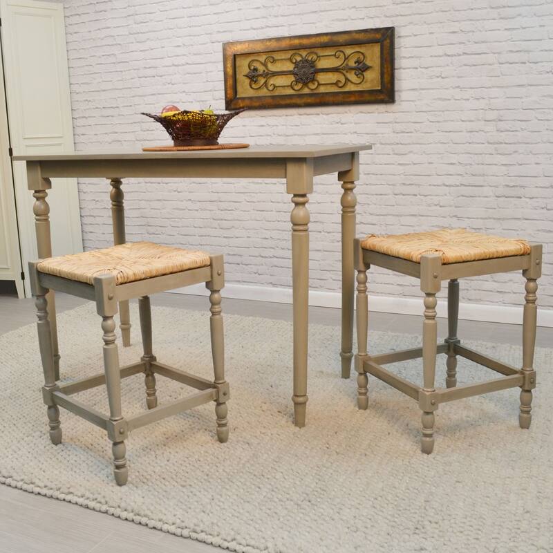 24" Weathered Gray and Beige Counter Stool with Hand Woven Rush Seat