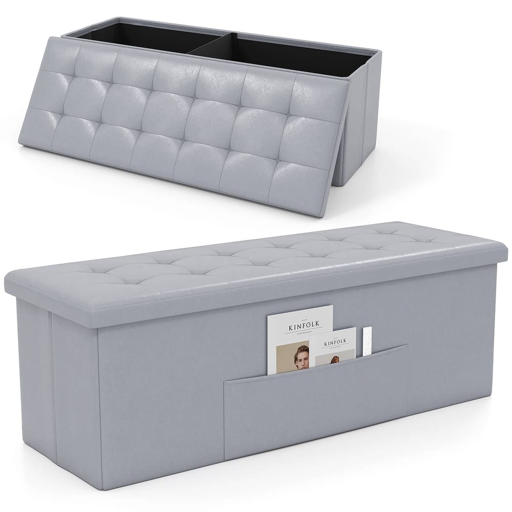 Costway 43 Inches Folding Storage Ottoman Bench with Side Pocket