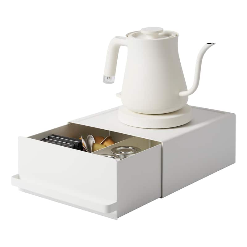 Yamazaki Home Countertop Rack with Drawer, Steel, Holds 11 lbs - L 10.83 x W 8.74 x H 4.53 inches - White