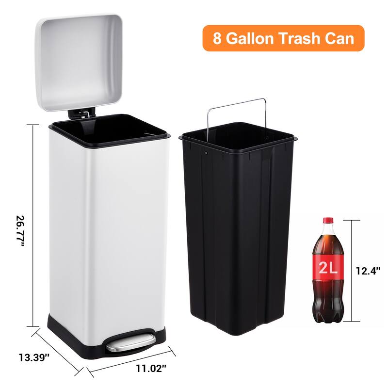 8 Gallon Step Trash Can, with Removable Inner Bucket