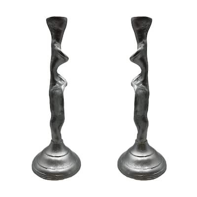 14 Inch Decorative Handmade Aluminum Artistic Candle holder Set of 2 - 4 x 4 x 13.5 in