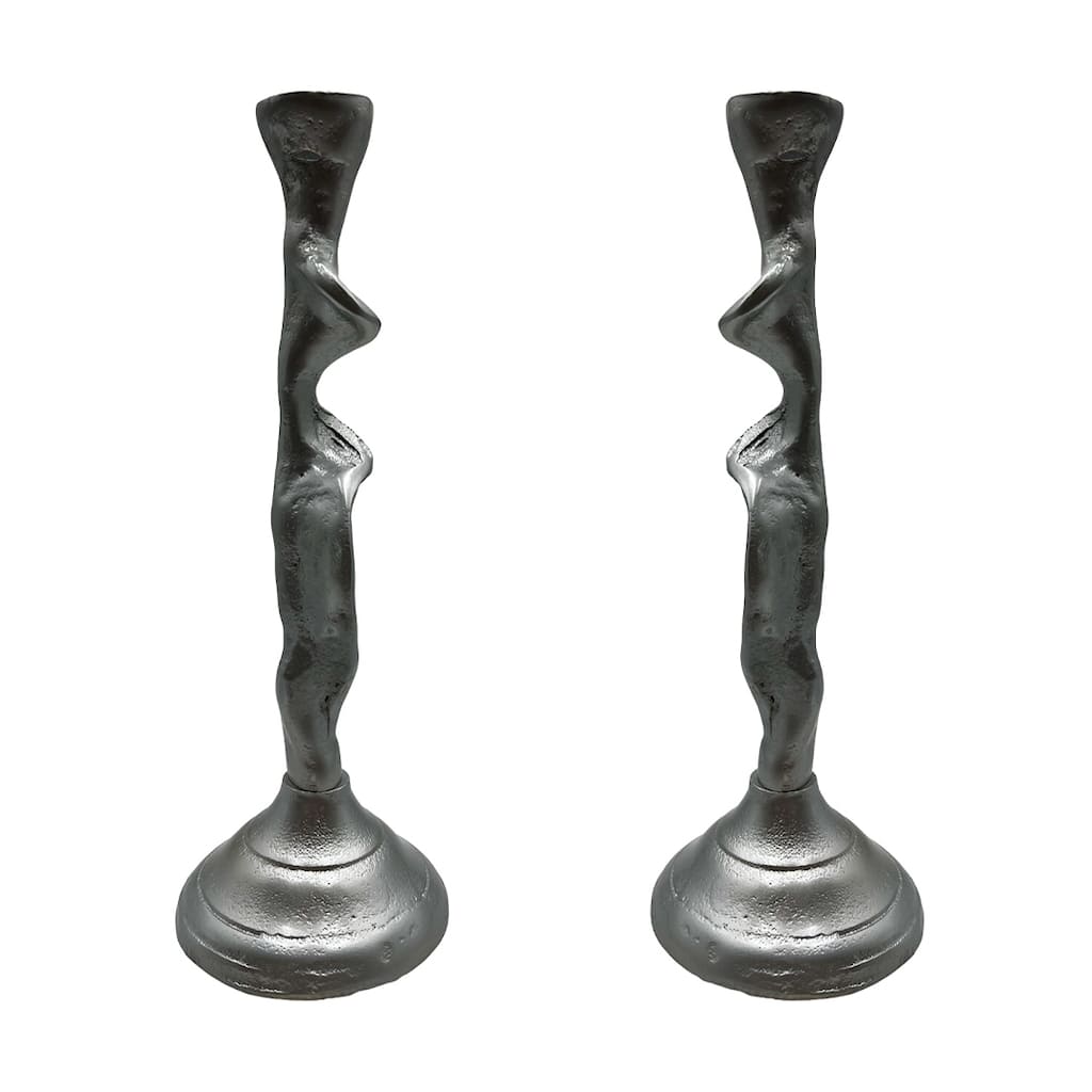14 Inch Decorative Handmade Aluminum Artistic Candle holder Set of 2 - 4 x 4 x 13.5 in