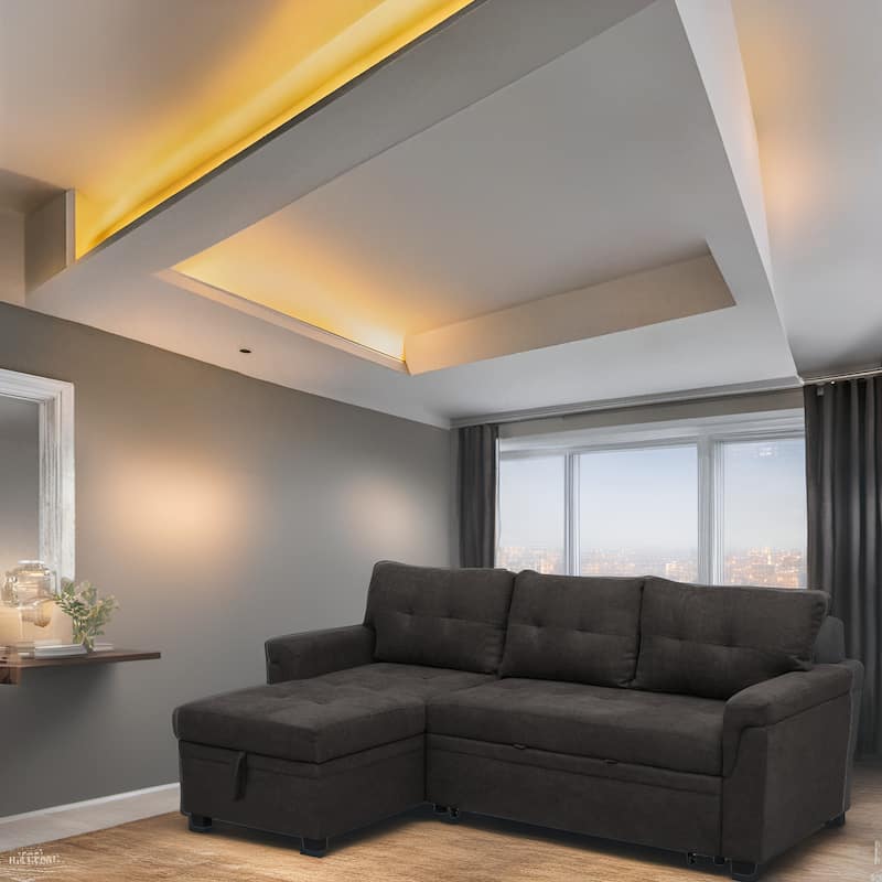 Modern Reversible Convertible Sleeper Sectional Sofa Bed - L-Shape with Storage Chaise, Wide Armrest and Durable Legs