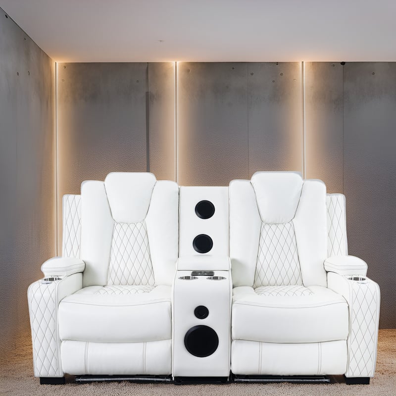 Premium Air Leather Home Theater Loveseat with LED Lights, Recliner with Built-in Speakers & Wireless Charging