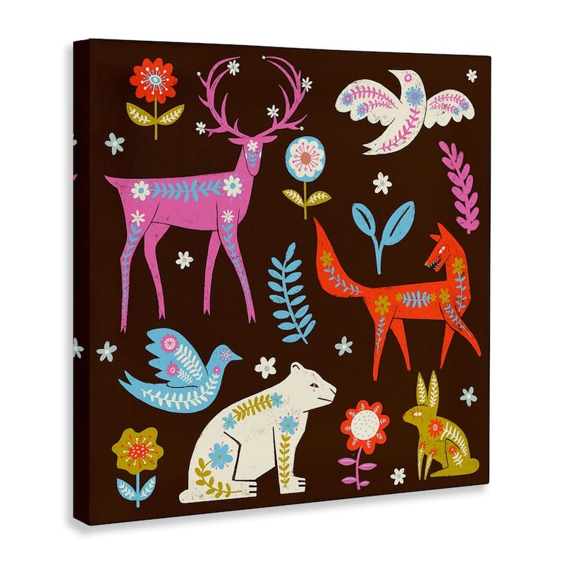 Stupell Forest Folk Animals with Florals Canvas Wall Art Design By Hannah Moren