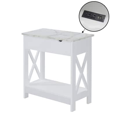 Flip Top End Table with Charging Station and Shelf, USB Ports and Outlets, Modern Chairside Table with Storage and Display