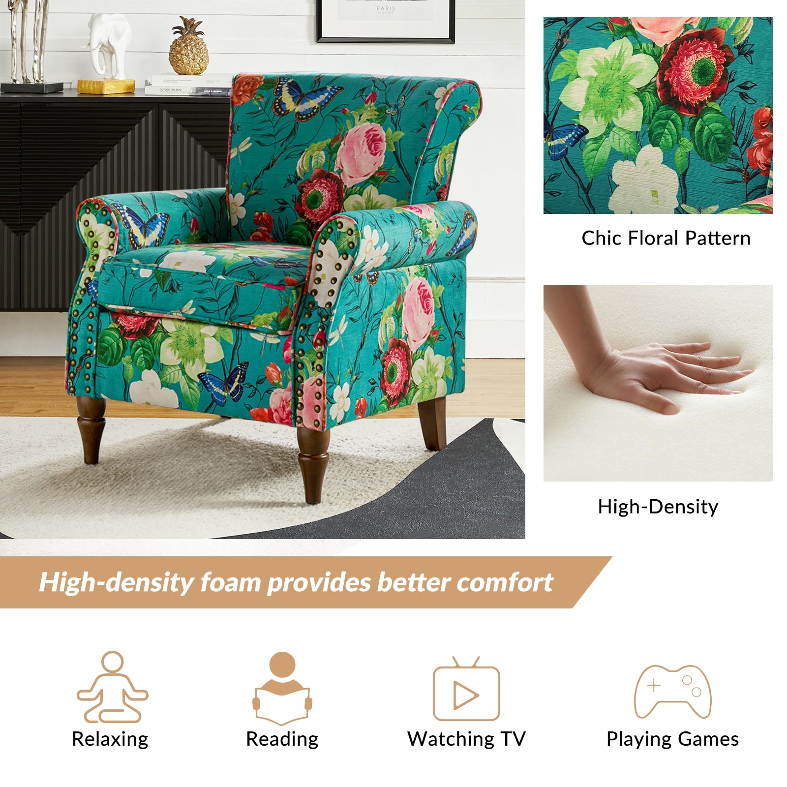 Nyctelius Traditional Accent Armchair with Rolled Arms and