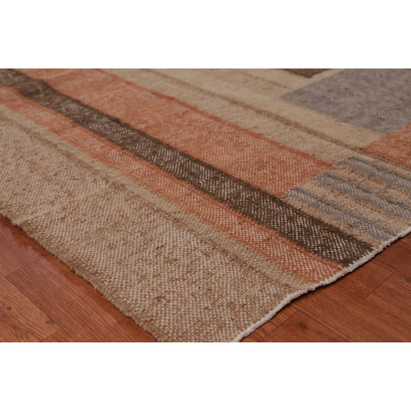Hand Woven Oriental 100% Jute Carpet Southwestern Modern Beige & Ivories Kilim Area Rug - 9' 9'' X 8' 2''