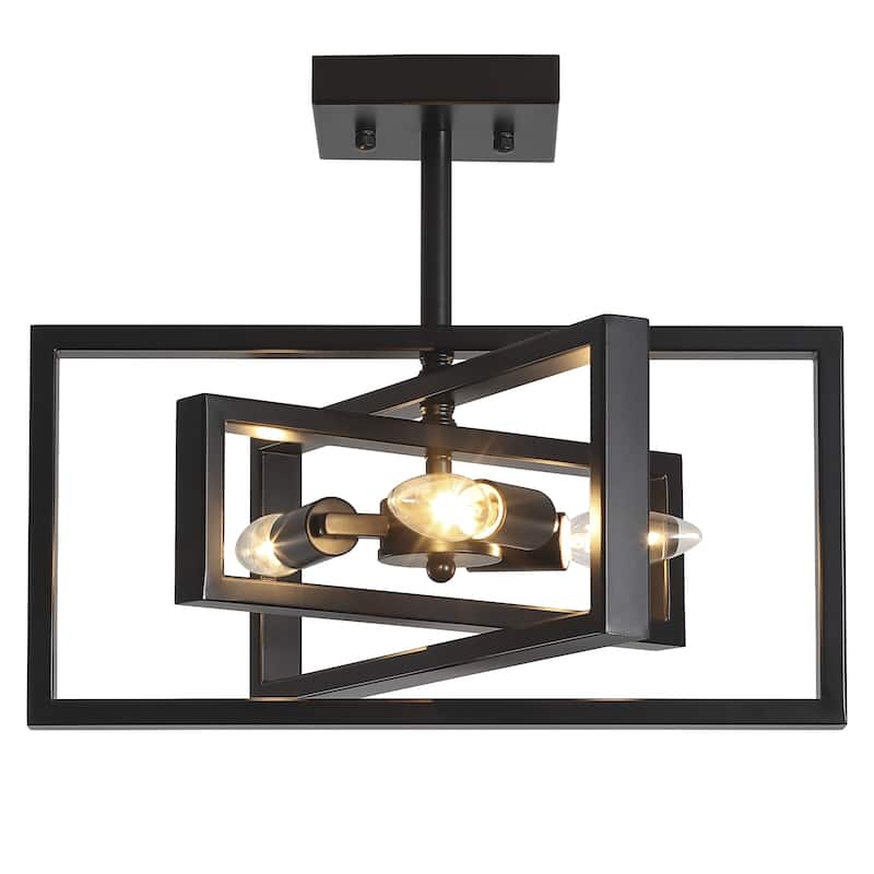 15.8 in. 3-Light Modern Farmhouse Semi-Flush Mount Ceiling Light, Classic Semi Flush Mount Chandelier for Kitchen Dining Room - Matte Black