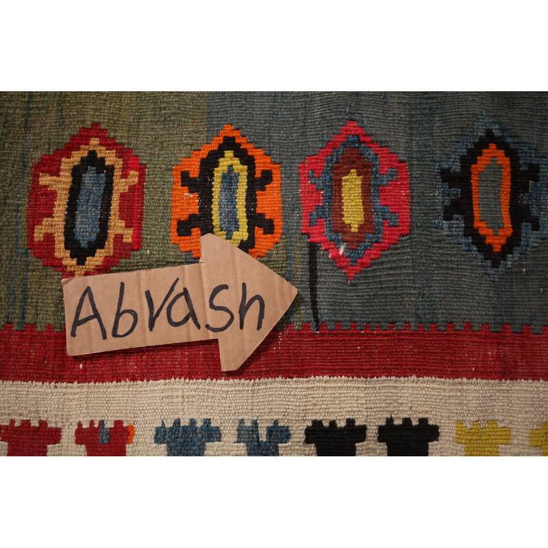 Kilim Qashqai Persian Vintage Rug Flatweave Tribal Wool Carpet - 5'2" X 9'10"