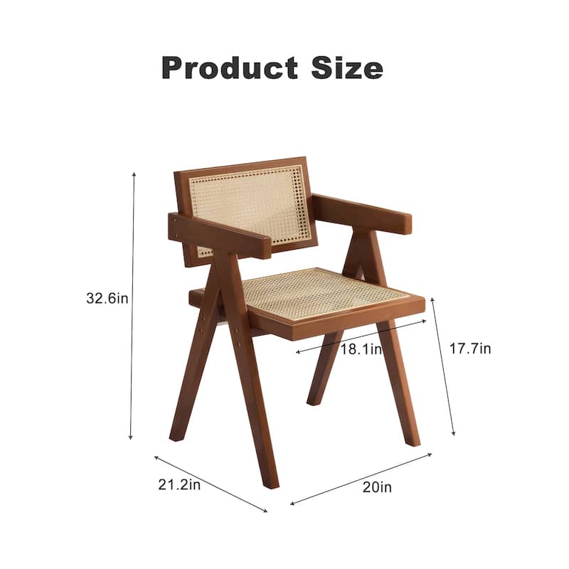 Rubber Wood Mid-Century Accent Chairs with Rattan Backs and Armrests（Set of 2）