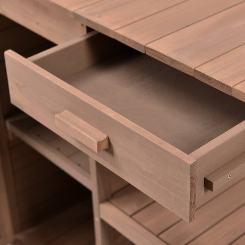 Outdoor Wooden Potting Bench Table, Garden Potting Bench with Cabinet, Patio Workstation with 4 Open Shelves and 2 Drawers