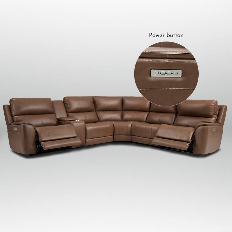 123" W Premium Genuine Leather Triple-Power Double Width Sectional Sofa with Console, Zero Gravity, USB & Type-C Ports