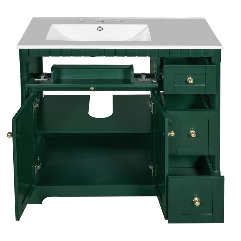 Modern Bathroom Storage Vanity with Adjustable Shelf, Soft Closing Doors, 3 Drawers and Tip Out Drawer