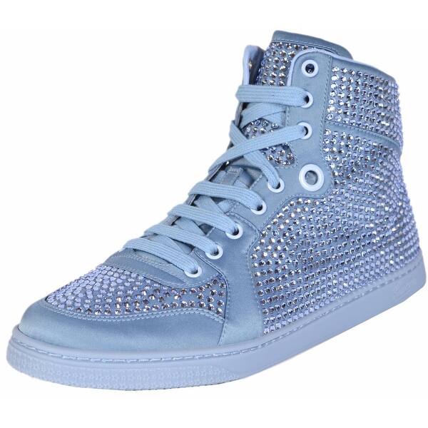 Shop Gucci Women S Coda Blue Satin Effect Crystal Stud High Top
