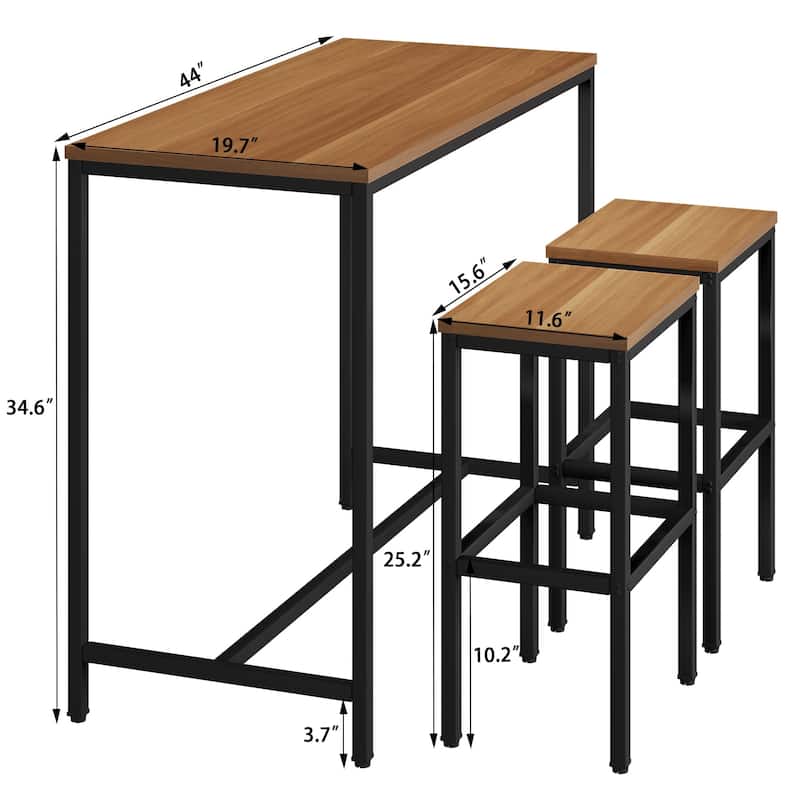 Bar Table and Chairs Set 44" Dining Table Set Pub Bar Table with 2 Stools 3-Piece Kitchen Breakfast Table Set for Living Room