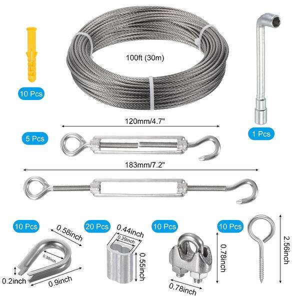 Wire Rope Stainer 1/8 Turnbuckle Wire Tensioner Kit 100ft T316 Stainless Steel Rope - Bed ...