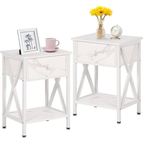 VECELO 1-Drawer Modern Nightstand with Storage Shelves(Set of 2)