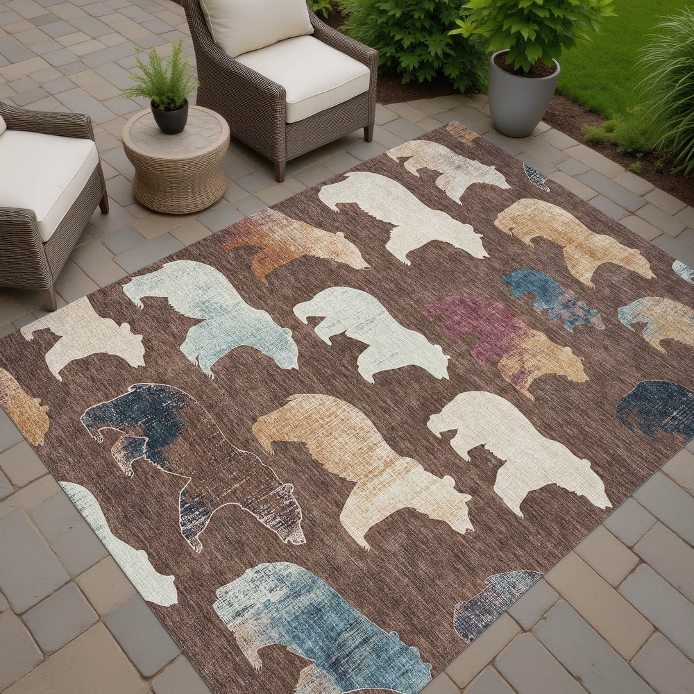 Machine Washable Indoor/ Outdoor Modern Bear Chantille Rug