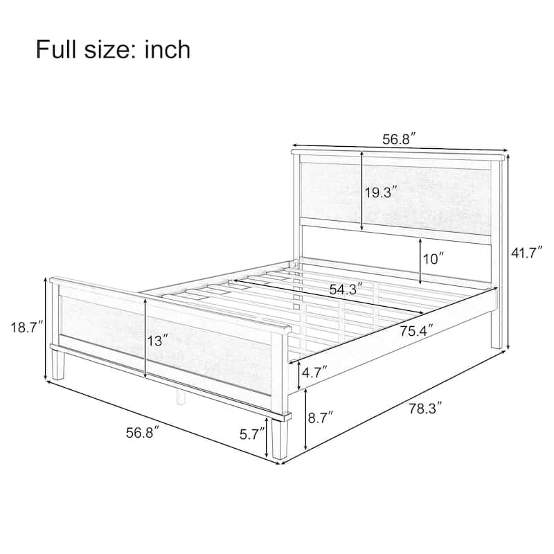 Mid-Century Wood Platform Bed with Headboard and Wood Slat Support