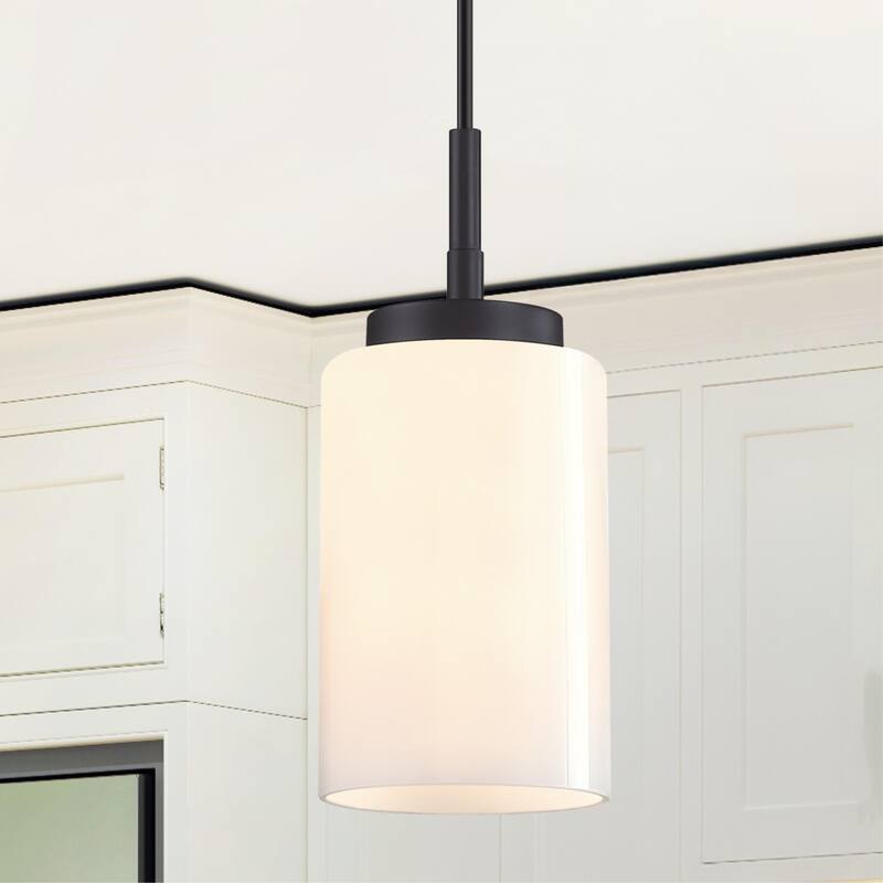 Westinghouse Lighting Shamus One Light Indoor Mini Pendant, White Opal Glass - 1-Light - Matte Black