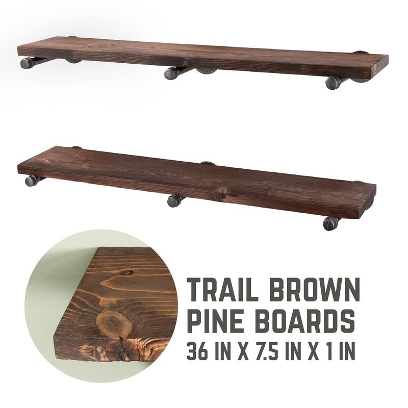 Restore Wood 36 in. Wall Shelf Straight Steel Pipe Brackets, Set of 2
