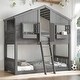 preview thumbnail 1 of 8, Twin over Twin House Bunk Bed with Roof, Window Box and Door, Grey Grey