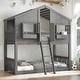 preview thumbnail 12 of 21, Twin over Twin Wood House Roof Bunk Bed with Roof, Window, Window Box and Door, with Safety Guardrails and Ladder Grey