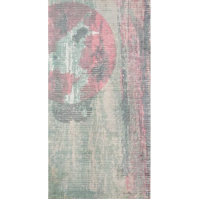Hand Knotted Oriental Viscose Silk Carpet Modern Abstract Green Abstract Area Rug - 4' 0'' X 2' 0''