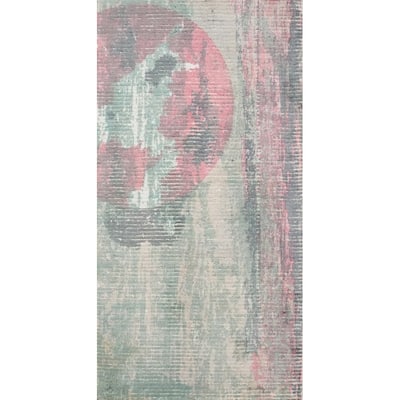 Hand Knotted Oriental Viscose Silk Carpet Modern Abstract Green Abstract Area Rug - 4' 0'' X 2' 0''