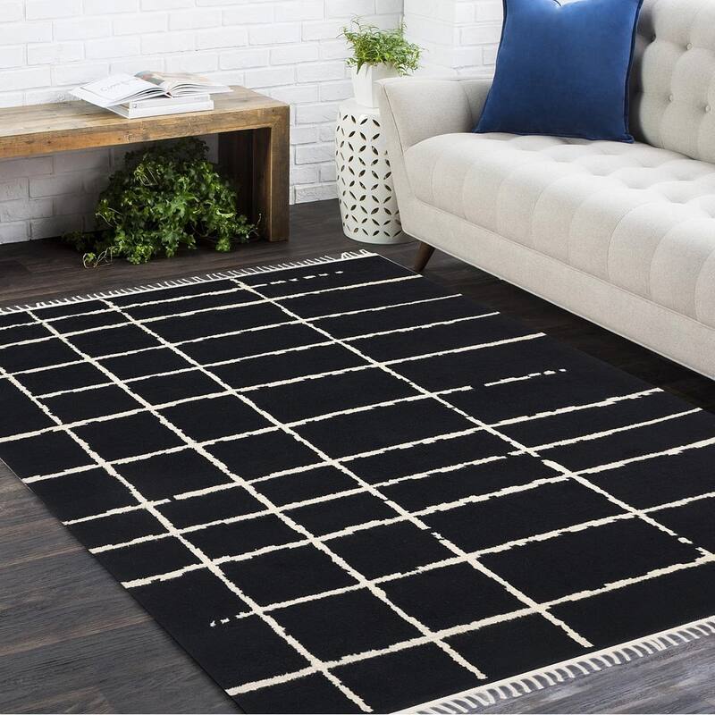 Overton Handmade Boho Moroccan Area Rug - 3' x 5' - Black