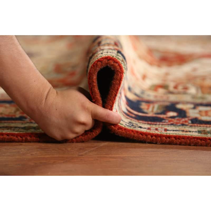 Geometric Heriz Serapi Area Rug Handmade Orange Wool Carpet - 7'11" x 10'0"
