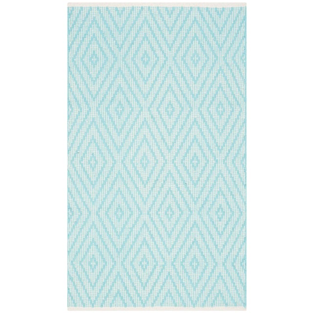 SAFAVIEH Handmade Flatweave Montauk Shkurte Cotton Rug - 2'6" x 4' - Turquoise/Ivory