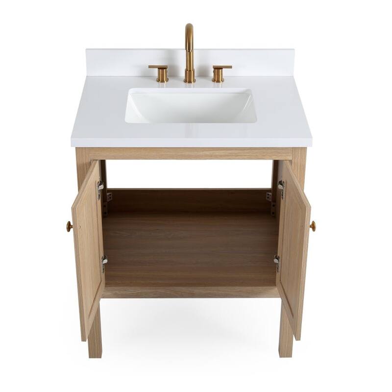 48 Inch Modern Light Oak Single Sink Bathroom Vanity With White Quartz Top