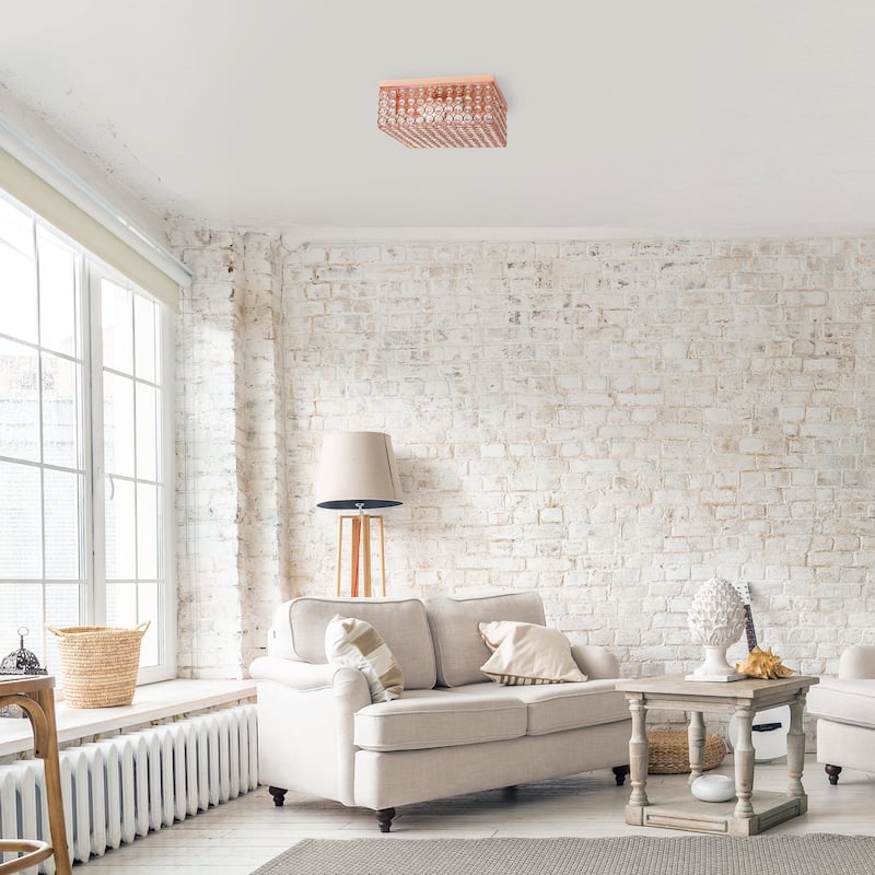 Square Flush Mount Light - 12 Inch Gold Ceiling Fixture - 2 Light Modern Interior Lighting - 5