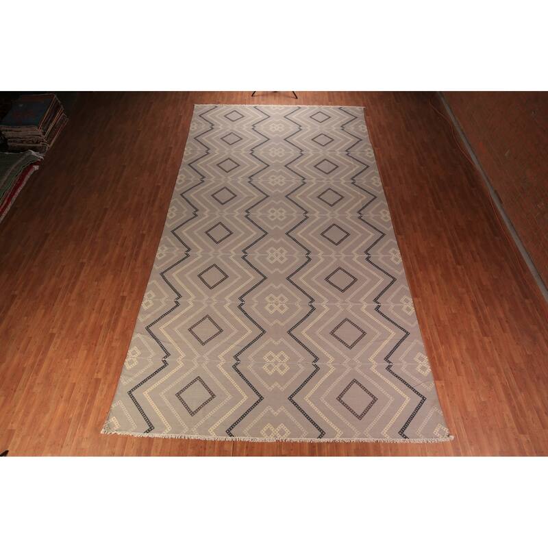 Geometric Kilim Durrie Oriental Large Area Rug Cotton Carpet - 10'7" x 19'4"