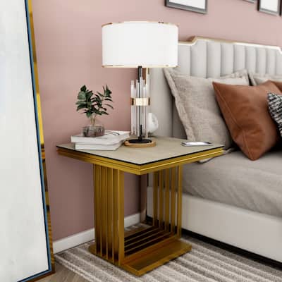 Glass End Table Side Table Corner Table with Gold Base