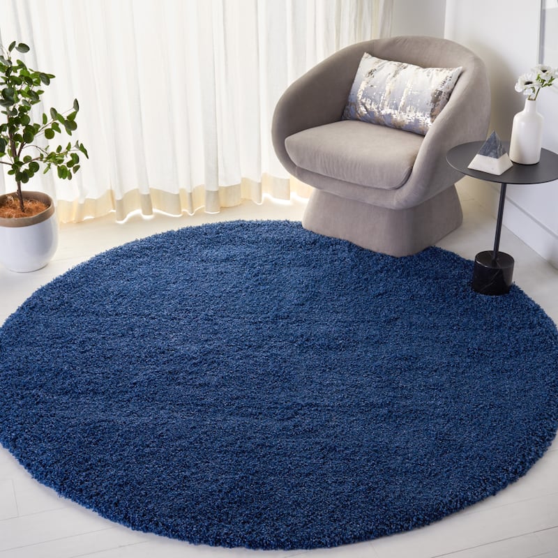 SAFAVIEH Laguna Shag Viroana Solid 2-inch Thick Rug - 4' Round - Blue