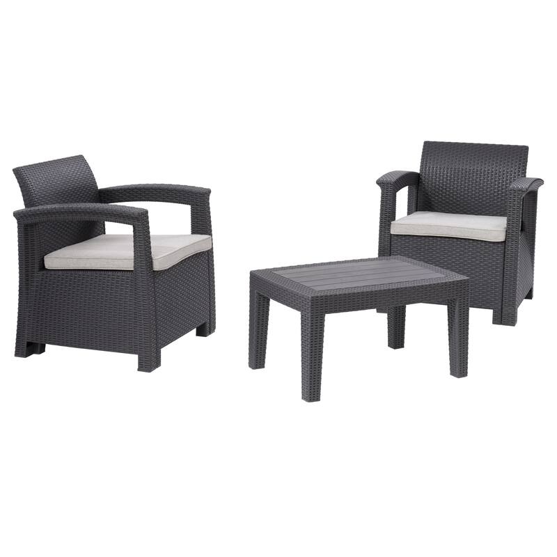 CorLiving Lake Front Black Rattan Patio Chair Set, 3pc