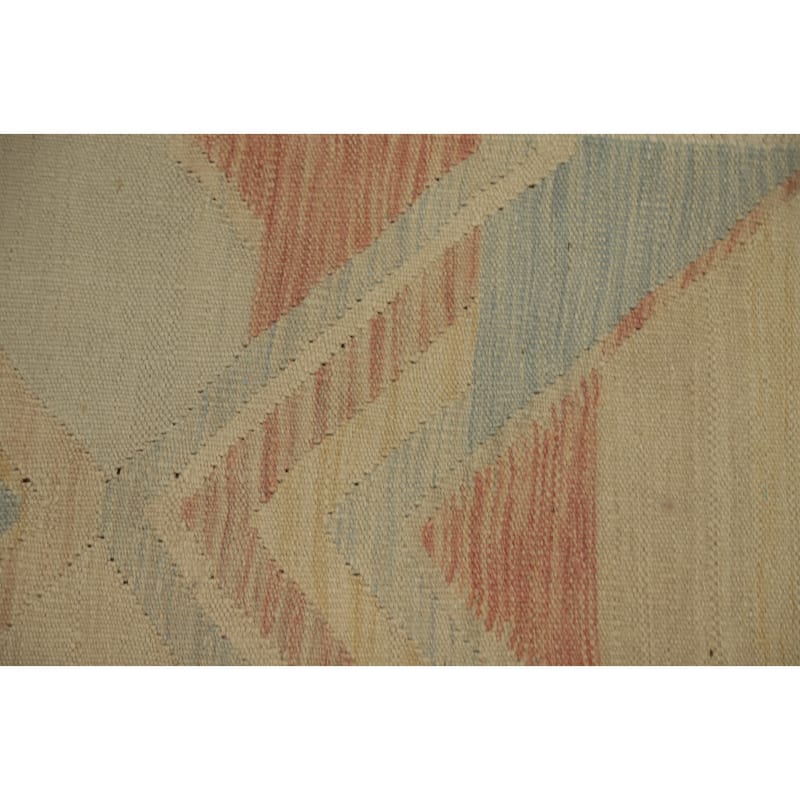 Hand Woven Oriental 100% Wool Carpet Southwestern Tribal Beige & Ivories Kilim Runner Rug - 9' 6'' X 2' 7''